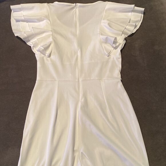 Women’s White Jumpsuit with Ruffles and Silver Waist Detail Size M **READ - Picture 7 of 10